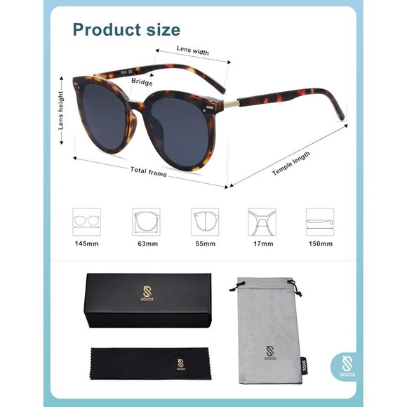 ⚡SOJOS Womens Leopard Trendy Classic Round Retro Vintage Large Frame Sunglasses - Picture 5 of 5